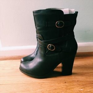 Brown High Heel Buckle Boots